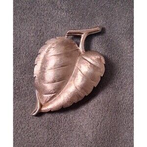 Crown Trifari Leaf Brooch Brushed Silver Metal